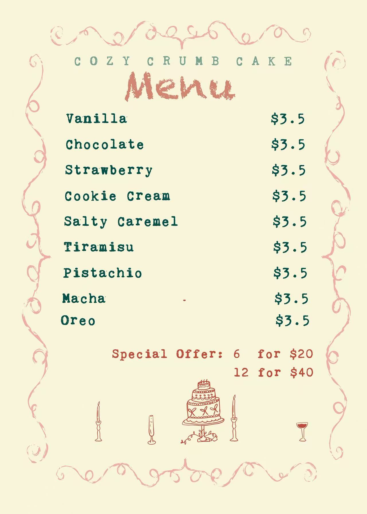 Cozy Crumb Cake Menu